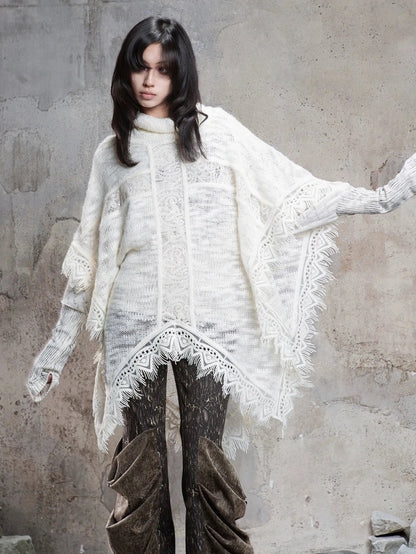 ARIADNAw Vintage Punk Cross Cape With Fringe Cardigan