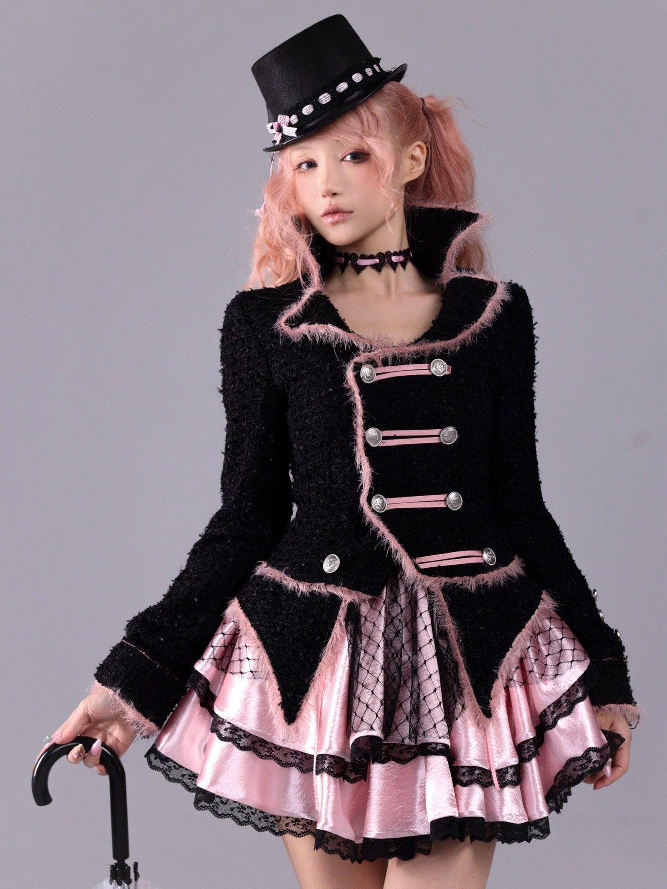Evil Tooth Rose Battle Gothic Double Breasted Cinched Waist Women&