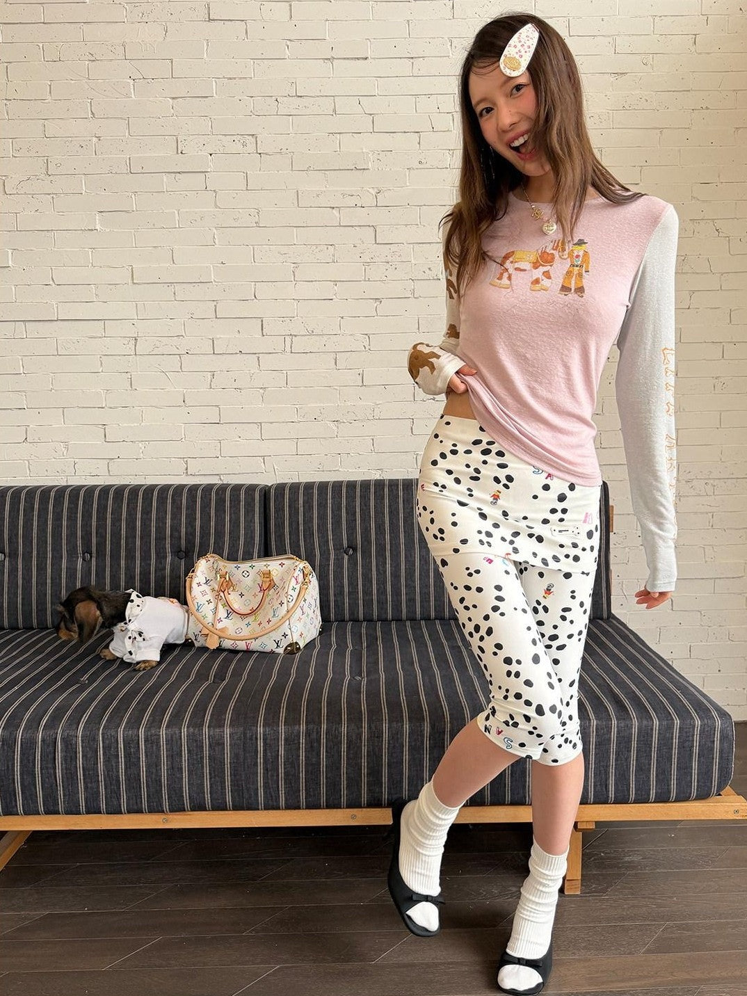 sancco house Denim Puppy Print Colorblock Women&