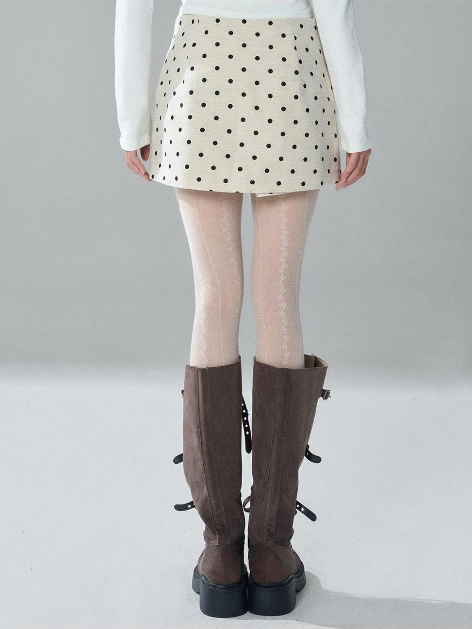LADYGHOST Apricot Polka Dot Brushed High Waist Bodycon Women&