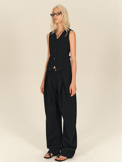 AFTADAWN Vintage Vertical Stripe Structured Panel Women&