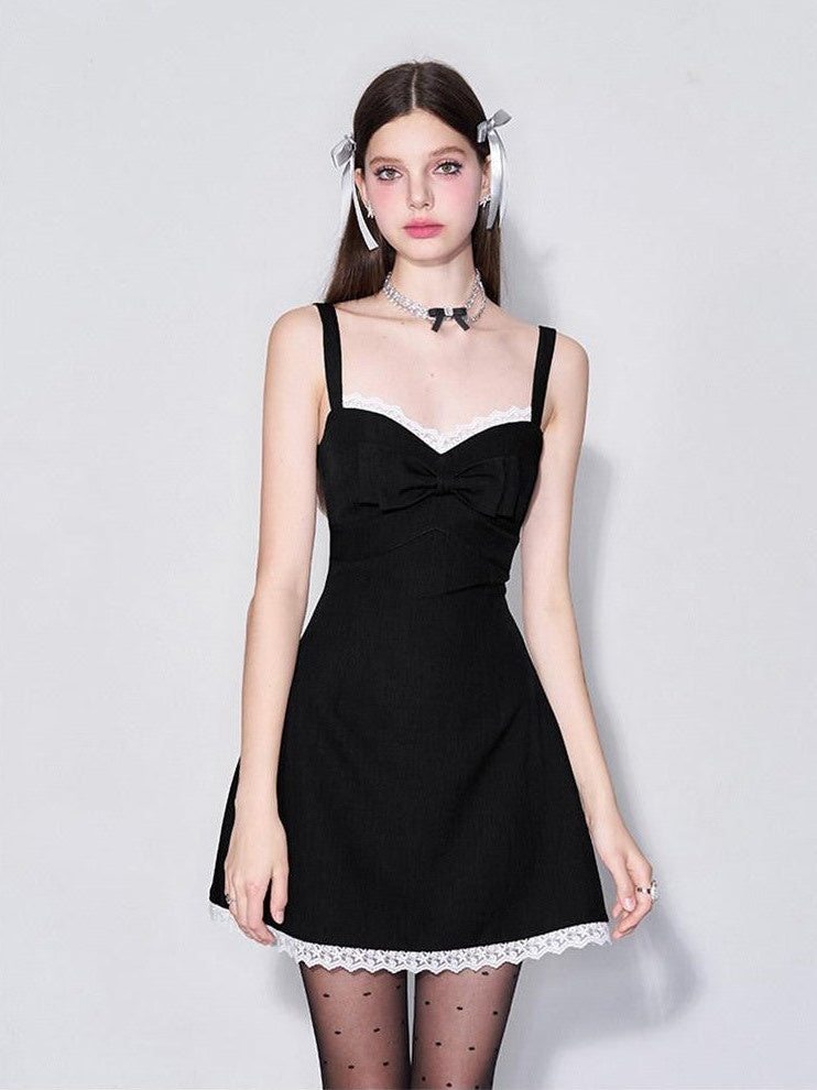 AFTADAWN 3d Bow V-neck Cinched Waist Aline Wide Strap Women&