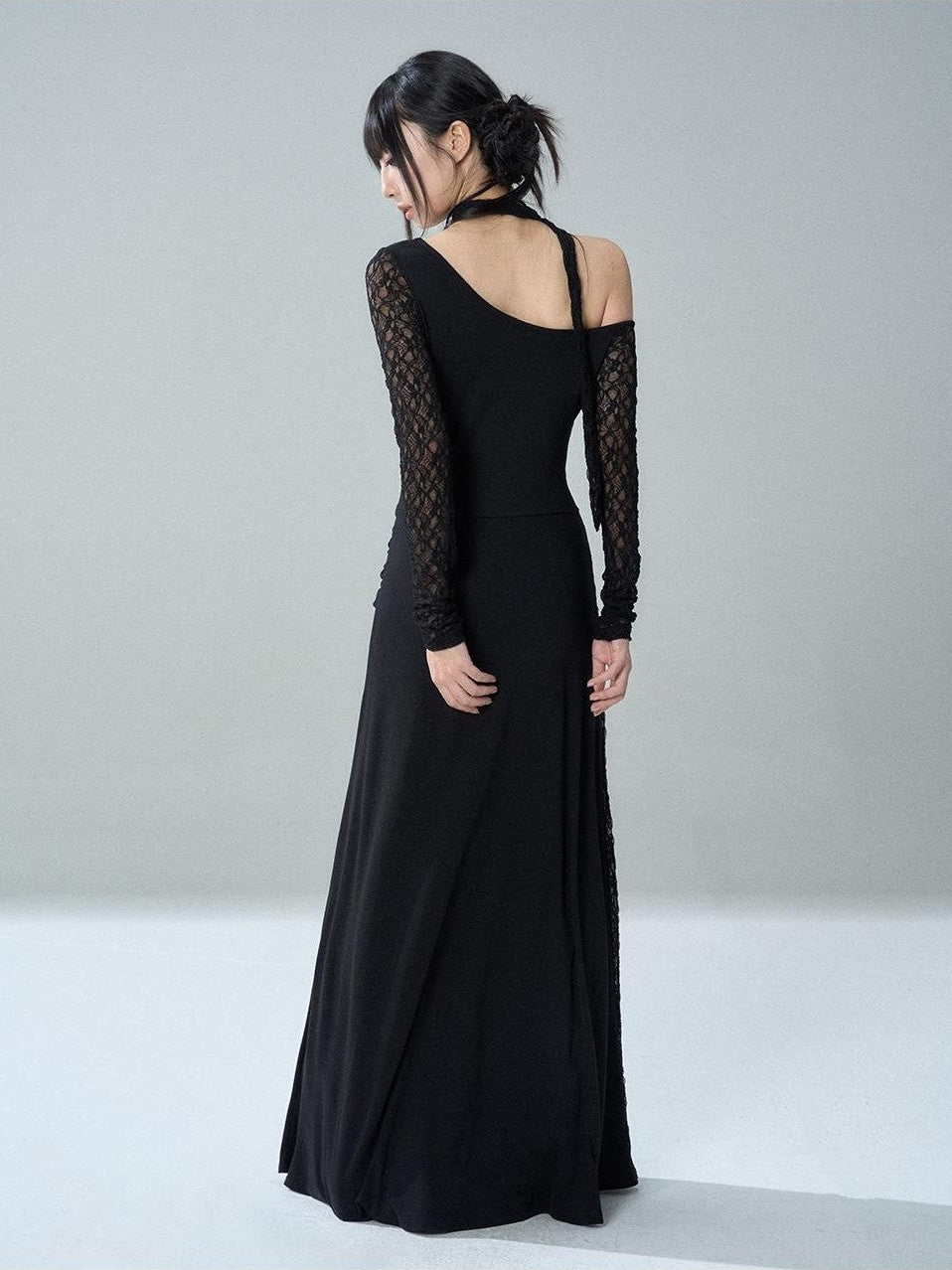 LADYGHOST Black Lace One Shoulder Long Sleeve Women&