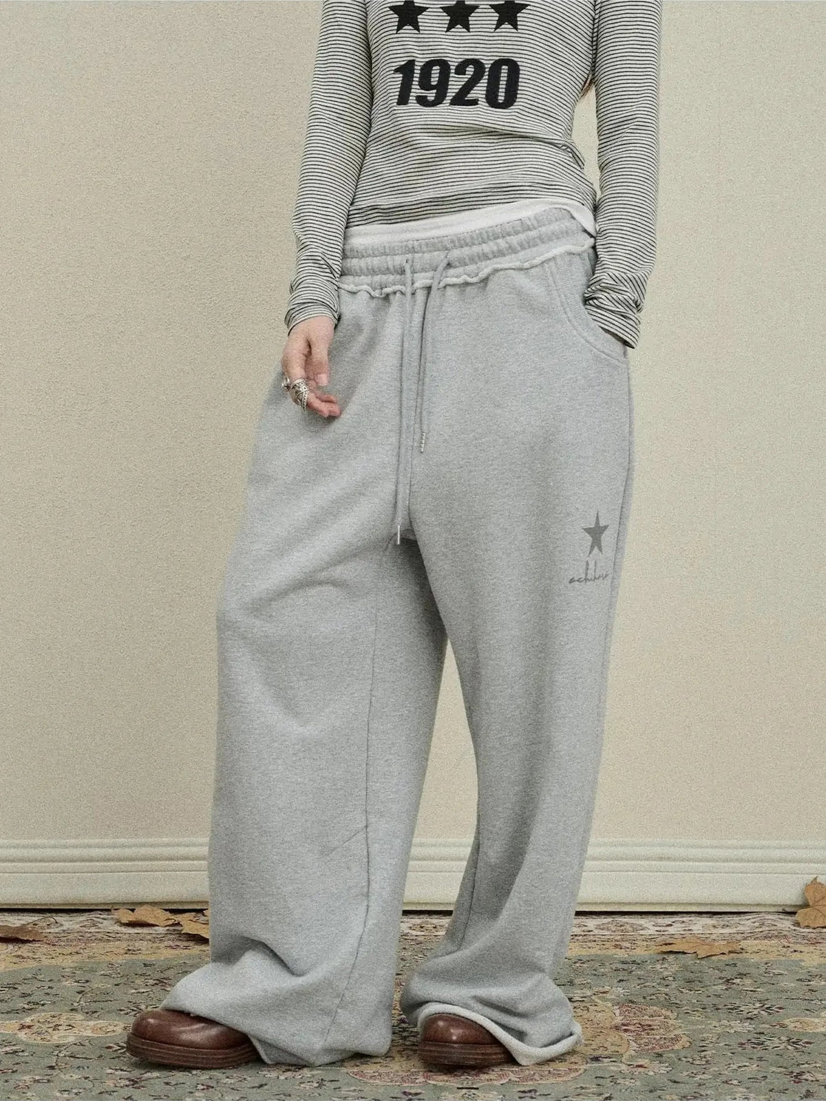 Achihara Stars Wide Leg Pants For Women Loose Fit Casual Trousers