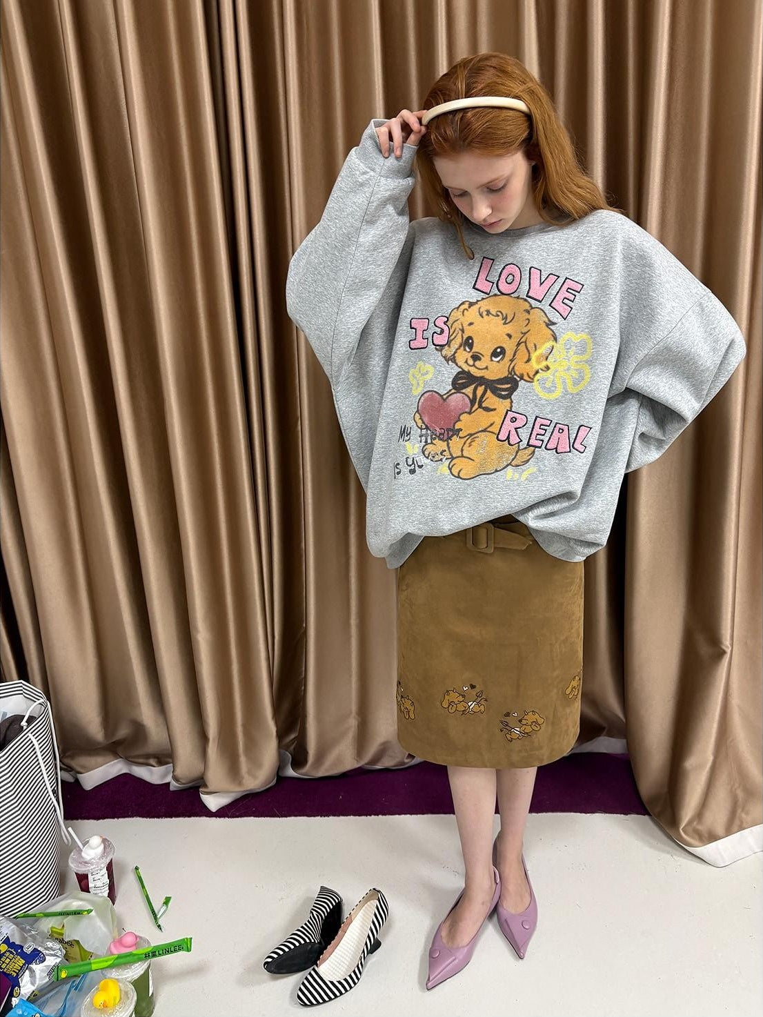sancco house Love Is Real Sweetheart Puppy Print Embroidered Women&