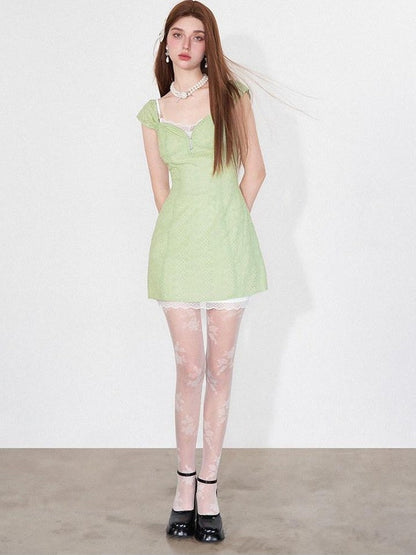 AFTADAWN Mint Green Jacquard Lace Halter Women&