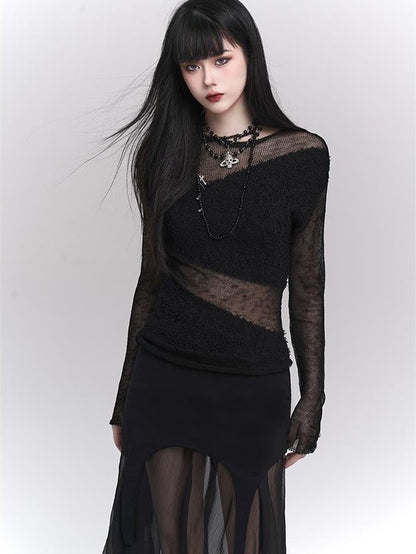 LADYGHOST Design Chic Long Sleeve Round Neck Women&
