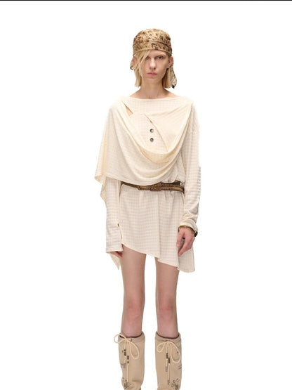 NORTH NODE Deconstructed Waffle Texture Asymmetric Long Sleeve Women&