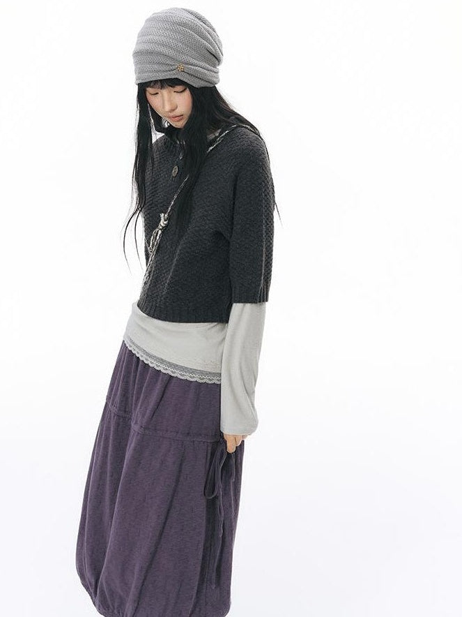 NAPSNAPS Drawstring Split Loose Fit Cotton Women&