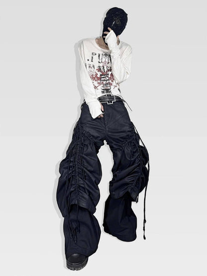 ATAnothingness Pleated Cargo Loose Mid Rise Zipper Cotton Gothic Metal Black Wide-Leg Jeans