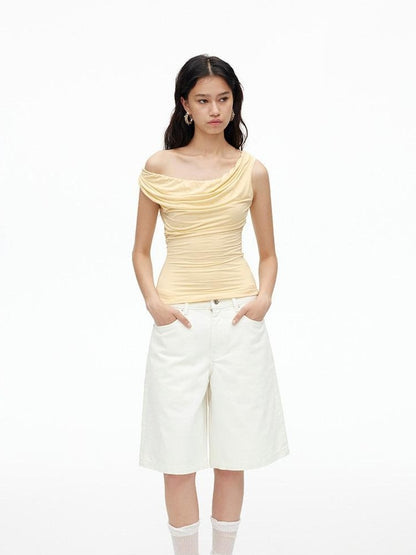 AFTADAWN Cooling Silky Backless Cowl Neck Detachable Chain Ruched Women&