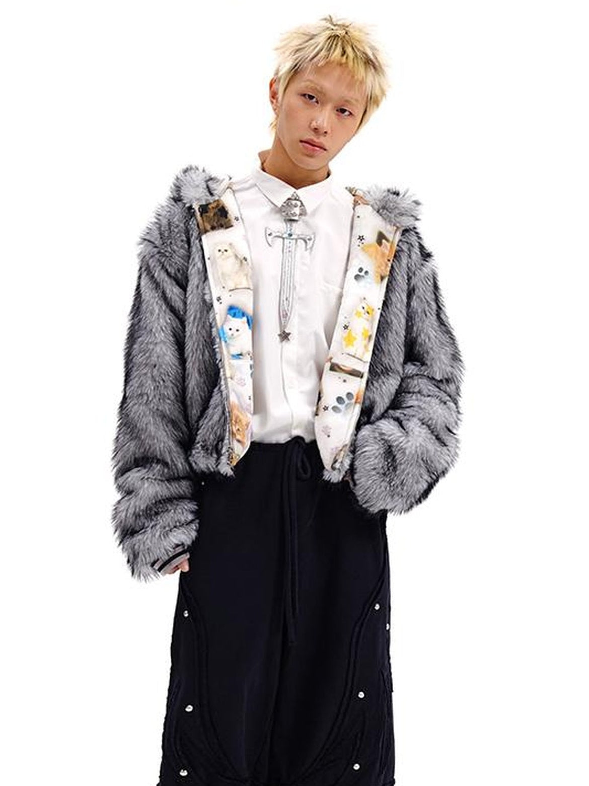 CFIERCE Reversible Cat Print Wool Coat