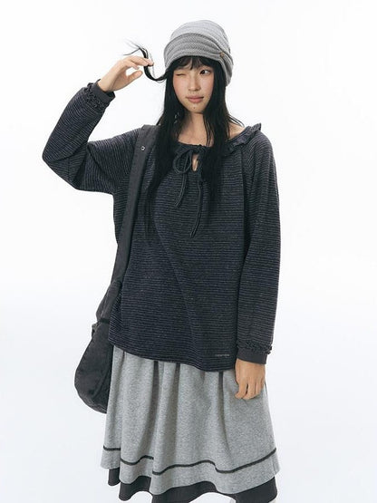 NAPSNAPS Striped Embroidered Ruffle Drawstring Women&