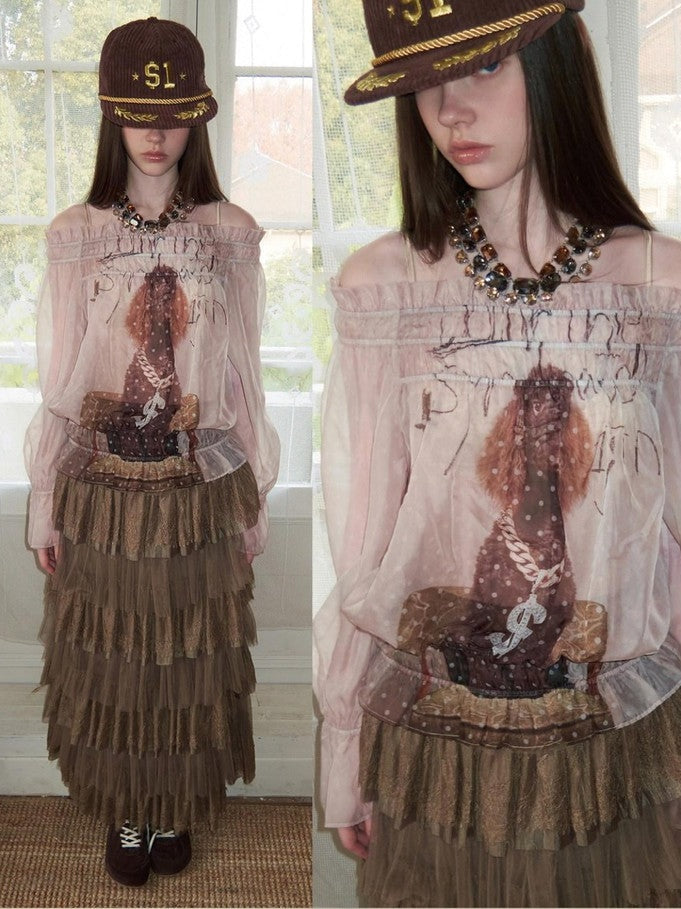 1JINN STUDIO French Lace Multi Layer Tulle Spliced Women&