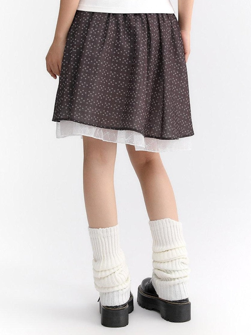 atrandom Dusty Floral Mesh Lace Trim Layered Women&