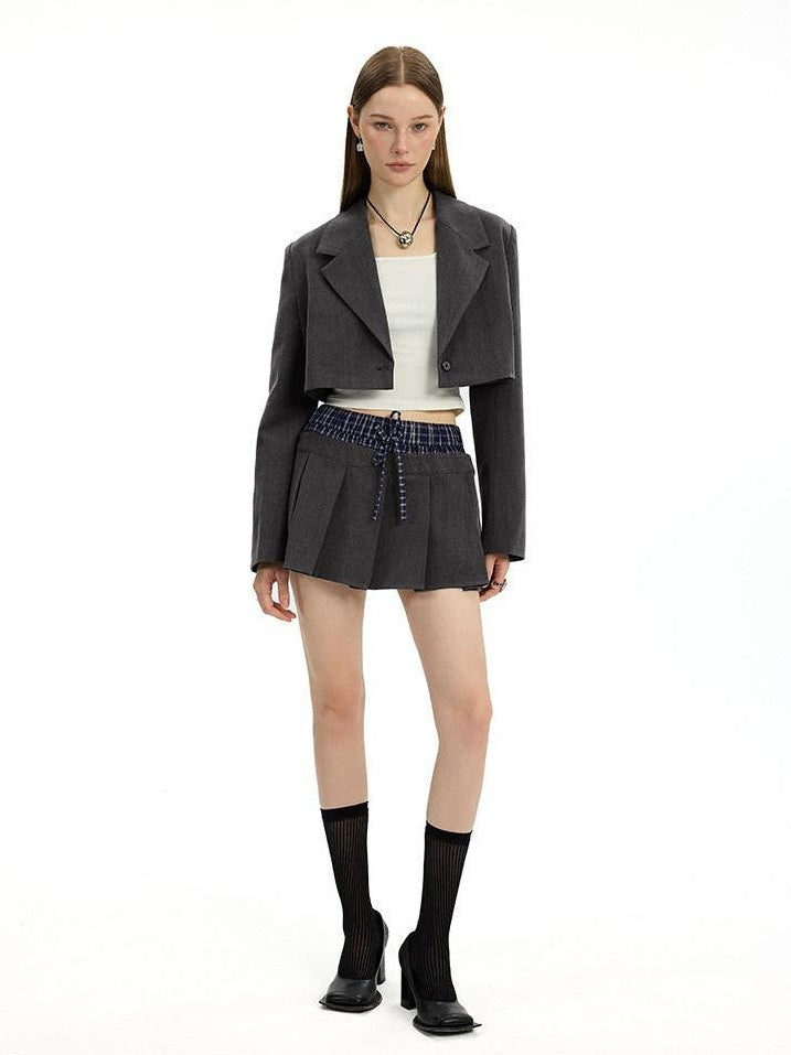 AFTADAWN Plaid Detachable Double Collar Oversized Pleated Women&