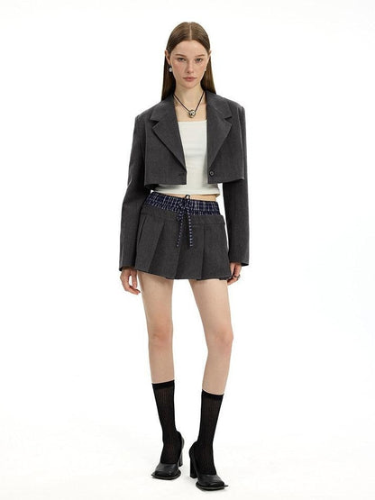 AFTADAWN Plaid Detachable Double Collar Oversized Pleated Women&