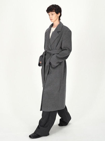 AFTADAWN Gray Double Breasted Half Collar Pocket Long Women&