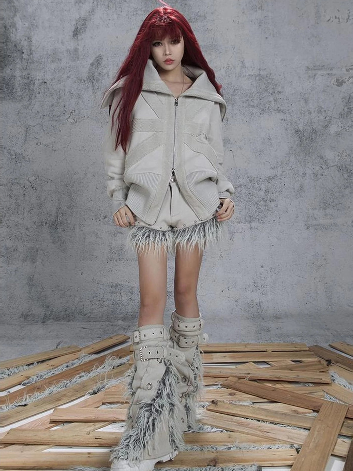 ARIADNAw Patchwork Wool Punk Shorts Deer Velvet Street Edge