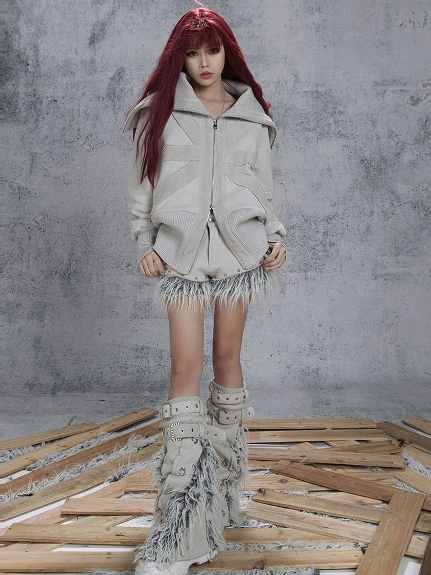 ARIADNAw Patchwork Wool Punk Shorts Deer Velvet Street Edge