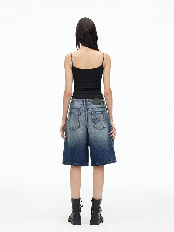 AFTADAWN Deep Blue Vintage Washed Distressed 3d Whisker Women&