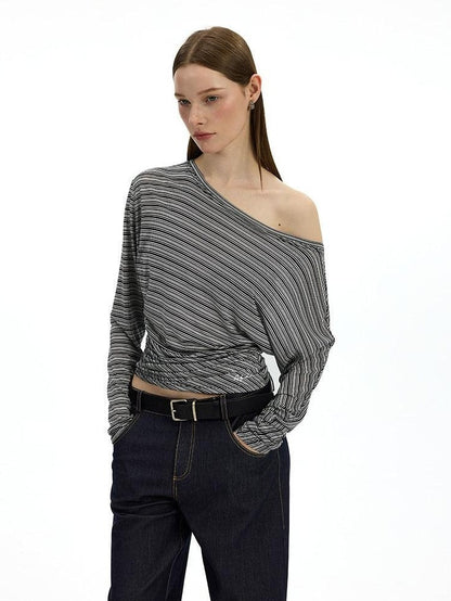 AFTADAWN Striped Asymmetrical One Shoulder Ruched Women&