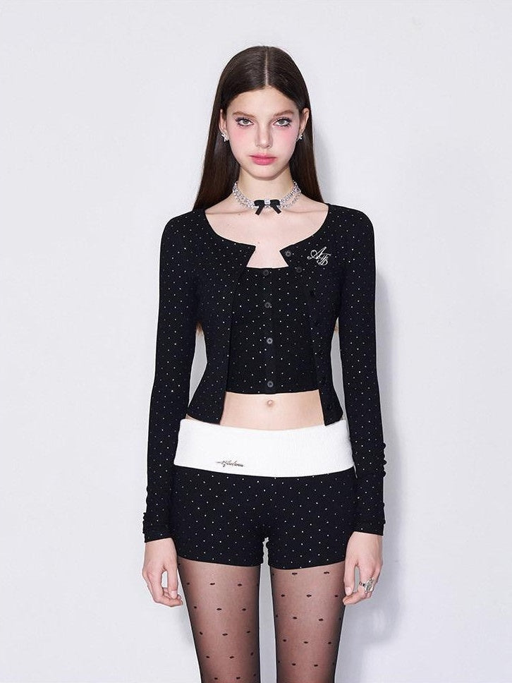AFTADAWN Silver Polka Dot Knit Buttoned Women&