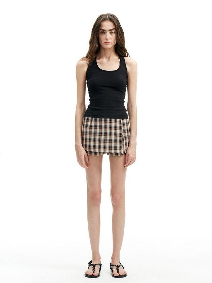 AFTADAWN Classic Plaid A Line Side Zipper Convertible Low Waist Women&