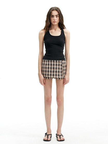 AFTADAWN Classic Plaid A Line Side Zipper Convertible Low Waist Women&