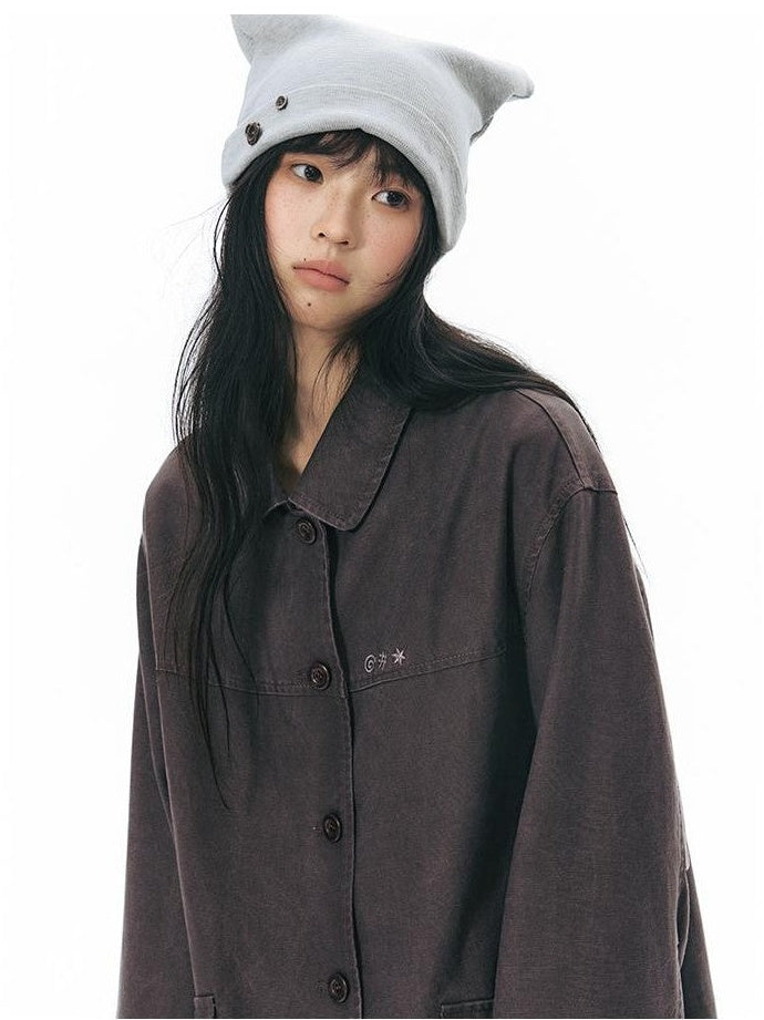 NAPSNAPS Chest Embroidered Vintage Loose Fit Cotton Women&