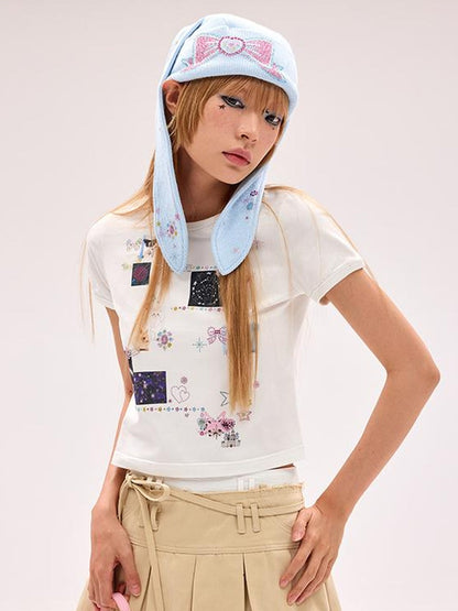 CFIERCE Crystal Studded Rabbit Ear Knit Cap