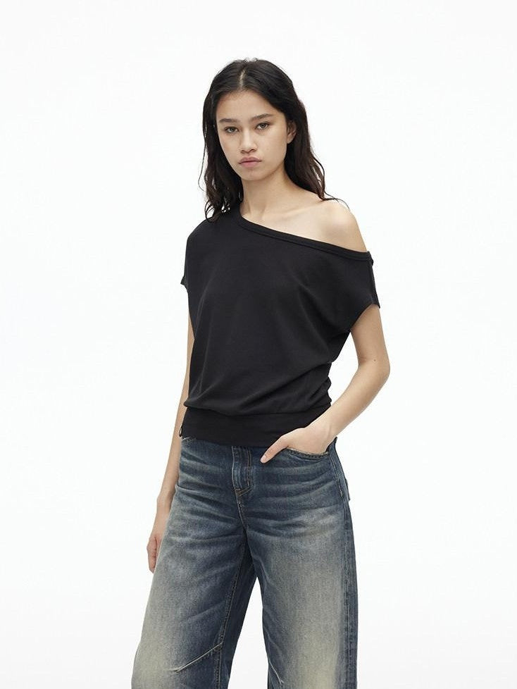 AFTADAWN Solid One Shoulder Asymmetric Slim Women&