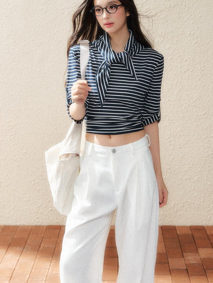 7Shiftin Two Tone Asymmetric Cropped Striped Women&