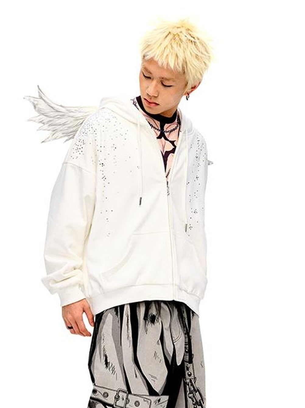 CFIERCE Sparkle Star Angel Hoodie V-Neck T-Shirt Long-Sleeve