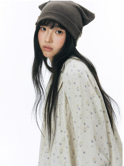 NAPSNAPS Hand Painted Girl Print Peter Pan Collar Ruffle Puff Sleeve Women&