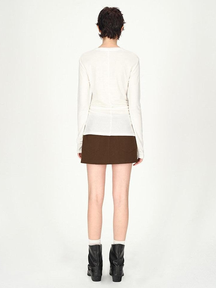 AFTADAWN Logo Embroidery Ruched Waist Round Neck Women&