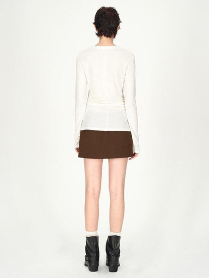 AFTADAWN Logo Embroidery Ruched Waist Round Neck Women&