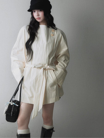 1P_STUDIO_Light_Yellow_Bow_Lace_Up_Short_Loose_Fit_Women&