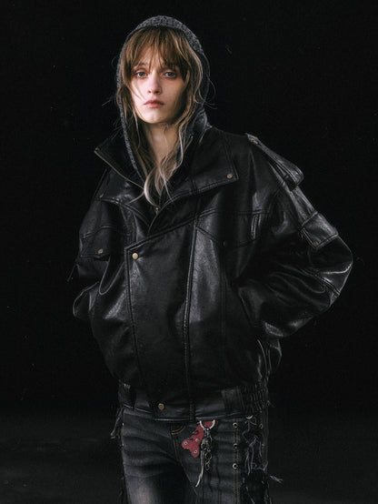 Cest Nous Cropped Detachable Fur Collar Flight Padded Women&