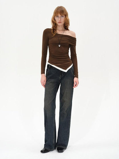 AFTADAWN Asymmetrical Off Shoulder Colorblock Women&