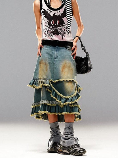 CFIERCE Blue Frayed Ombre Dyed Irregular Women&