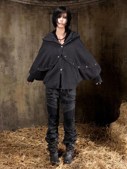 ARIADNAw Hooded Oversized Punk Gothic Regal Zipper Long Sleeve Women&