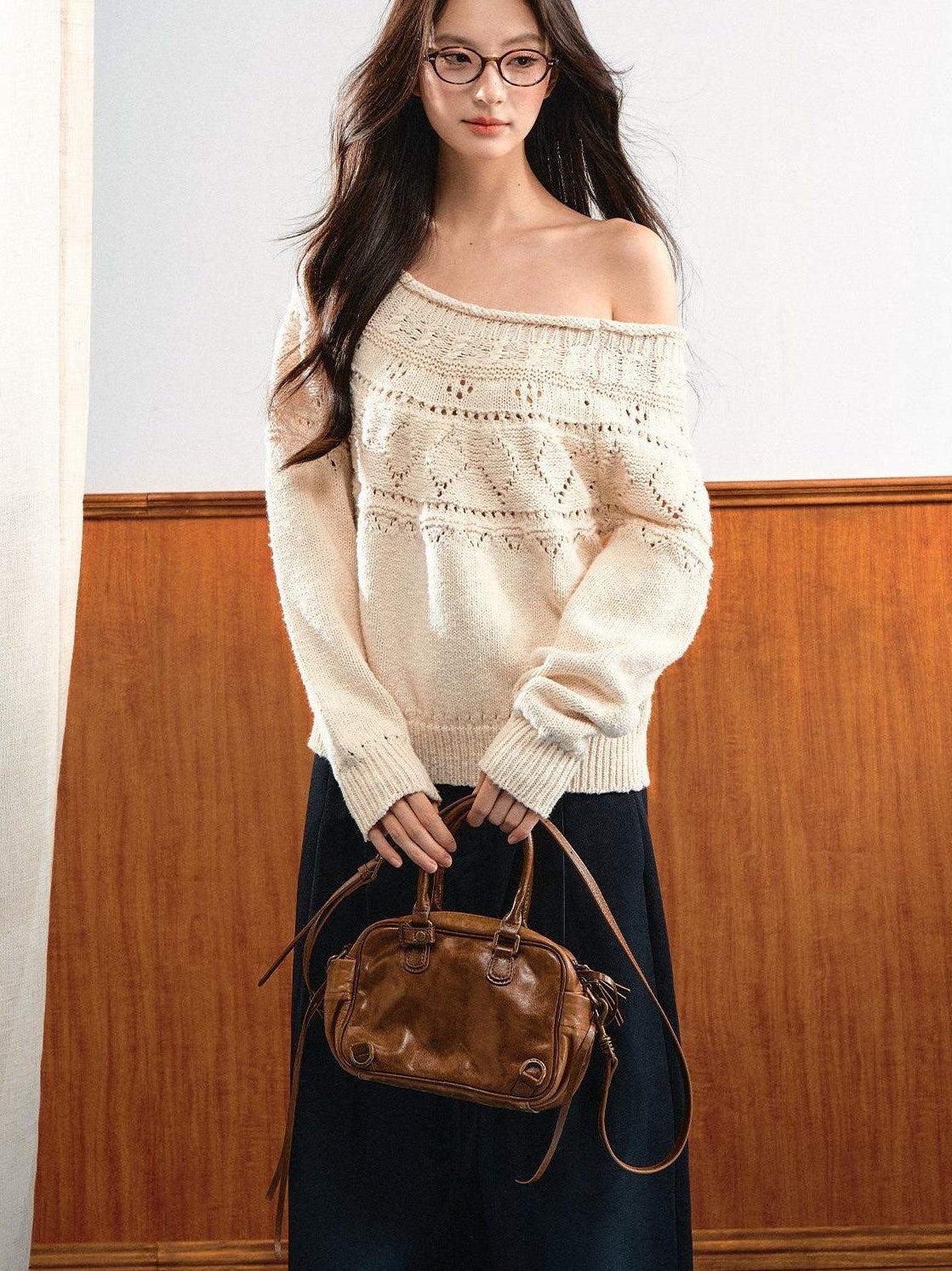 7Shiftin Relaxed Openwork Diamond Pattern Women&
