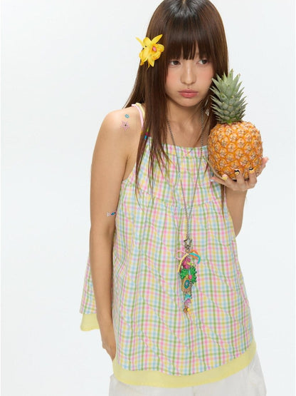 BETWEENAND Colorful Plaid Adjustable Straps Loose Fit Women&