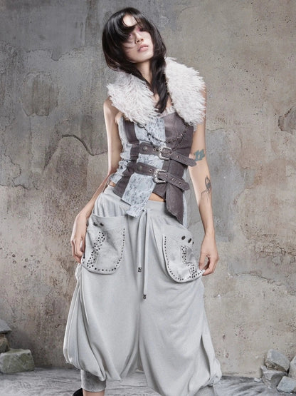 ARIADNAw Vintage Punk Detachable Fur Collar Scarf Belt Scarf