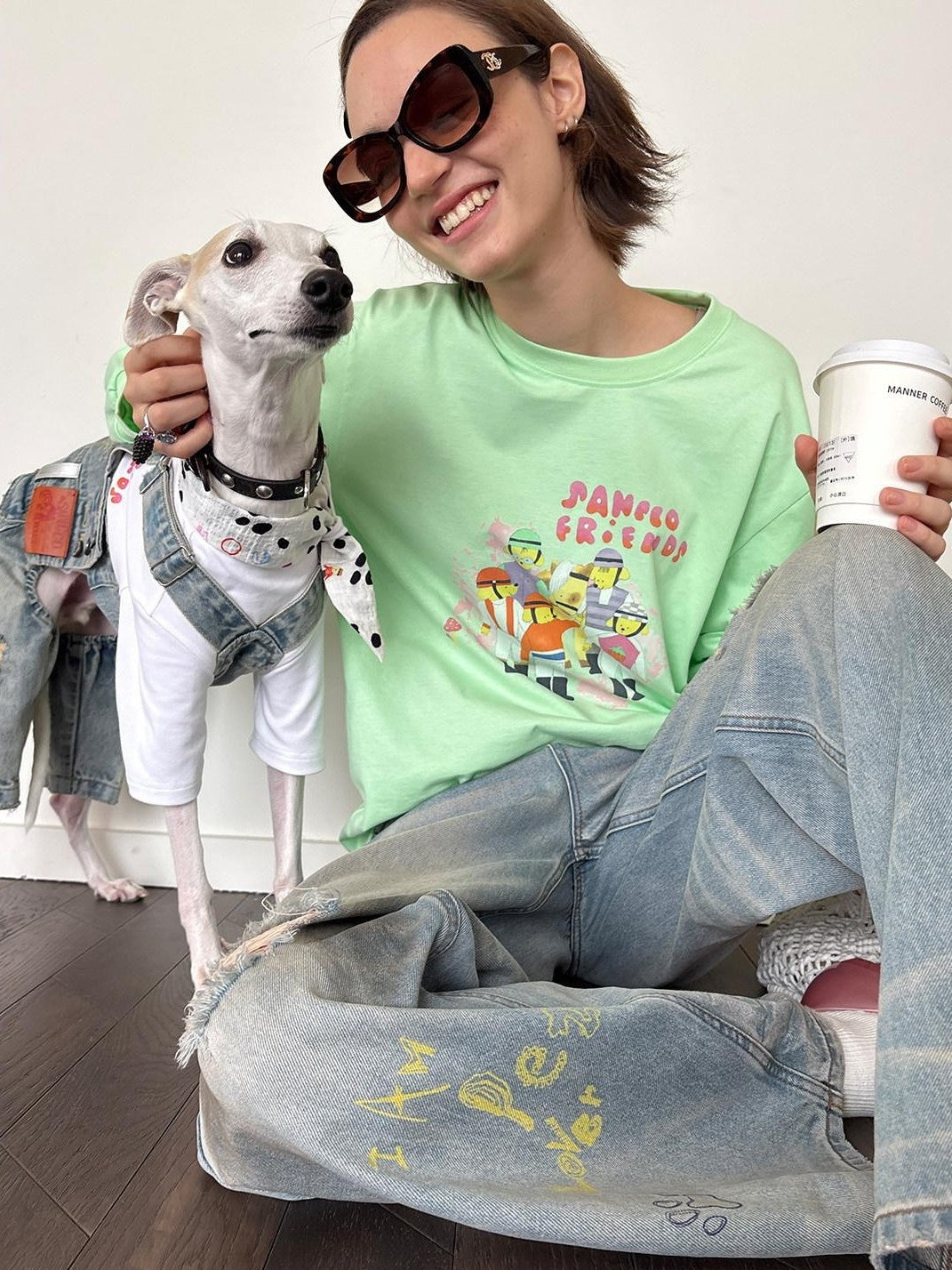sancco house Green Printed Crewneck Loose Casual Women&