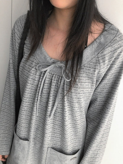 innomoood Print Ruched Long Sleeve Raglan A Line Women&