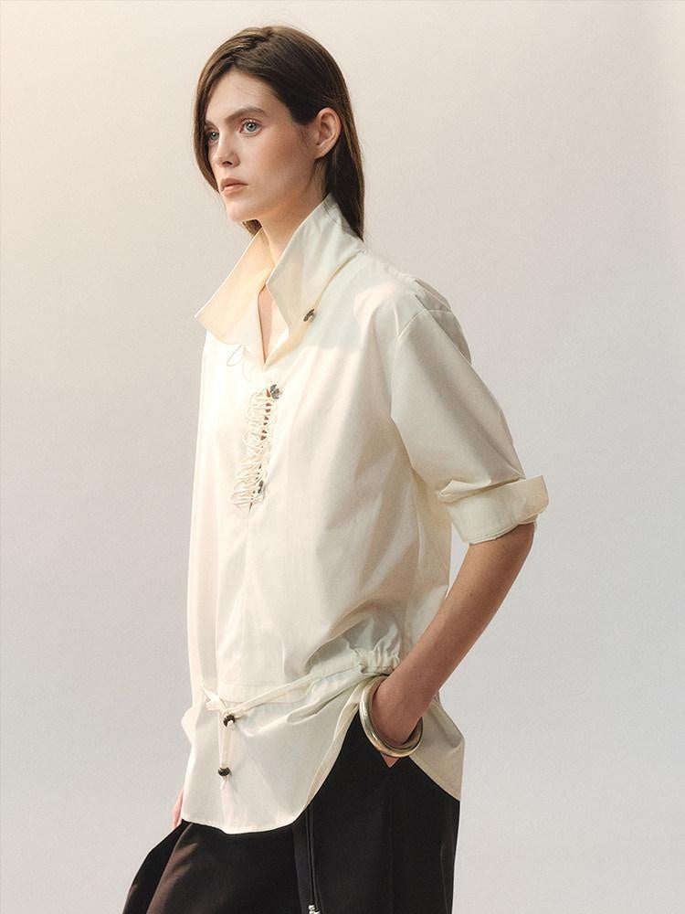 AnnoMundi Bamboo Blend Loose Fit Chinese Buttoned Long Sleeve Women Blouses