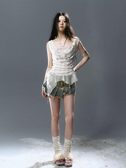 Cest Nous Beaded Printed Striped Asymmetrical Cutout Spliced Women&