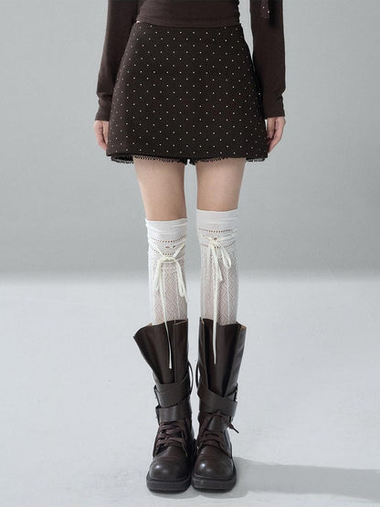 LADYGHOST Brown Polka Dot Lace Print Bodycon Women&